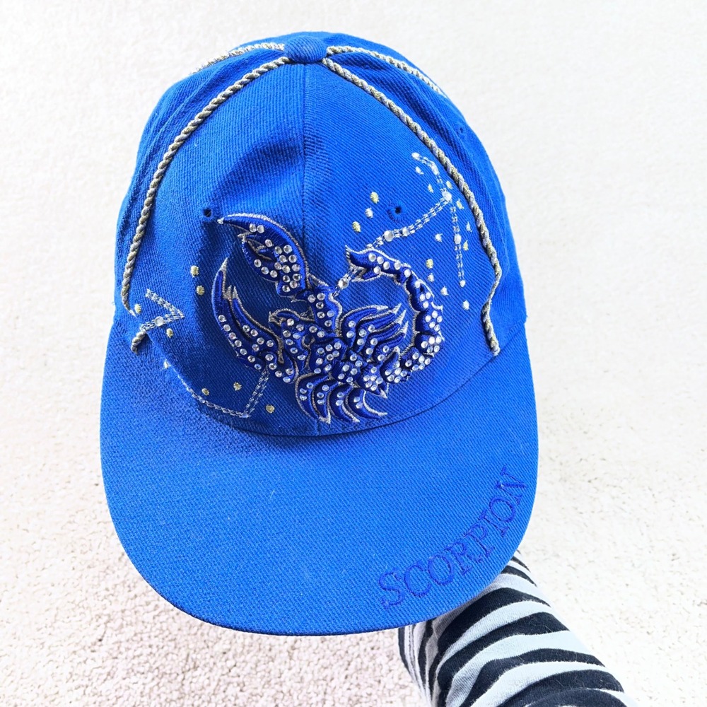 Leader Scorpion Fitted Hat Mens Medium Blue Rhinestone Y2K Rope Piping Cap - Picture 5 of 8